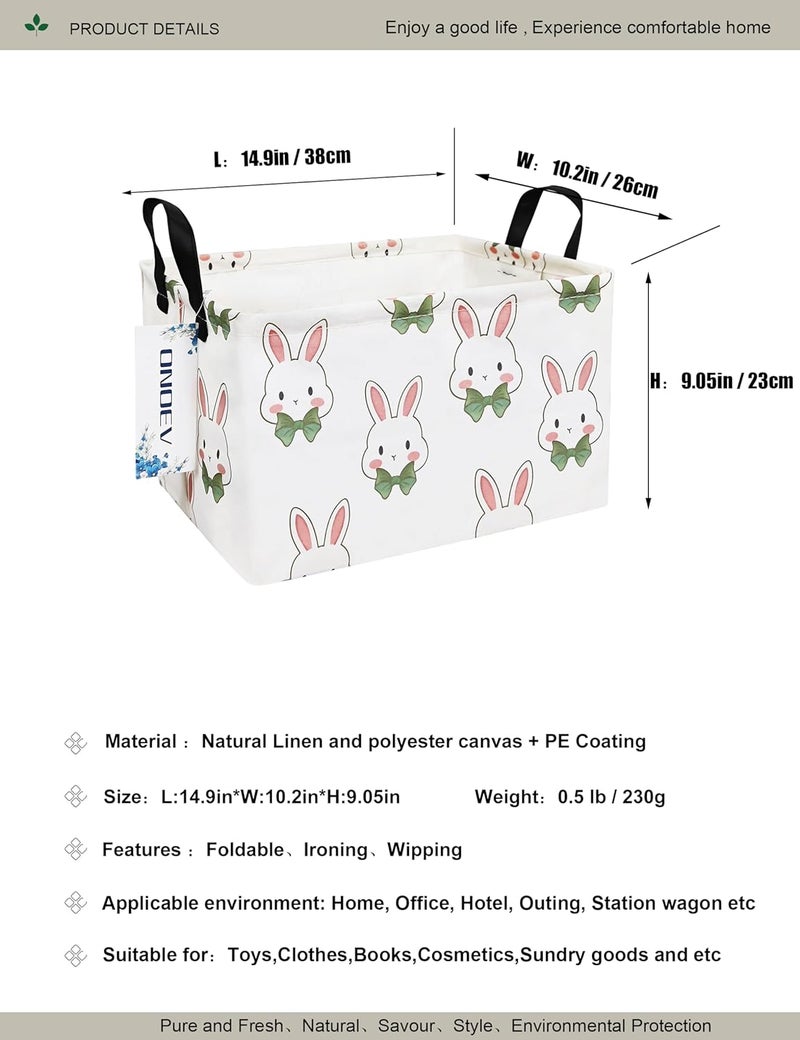 ONOEV Rectangular Folding Laundry Basket,waterproof Canvas Basket,gift basket,Suitable for children's room,Office,Clothes,Toys Storage(Rabbit) - Image 2